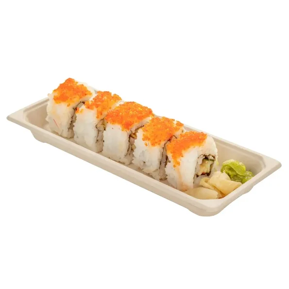 Sugarcane Bagasse Tray Manufacturer Wholesale Biodegradable Disposable Sushi Tray for Takeaway Food