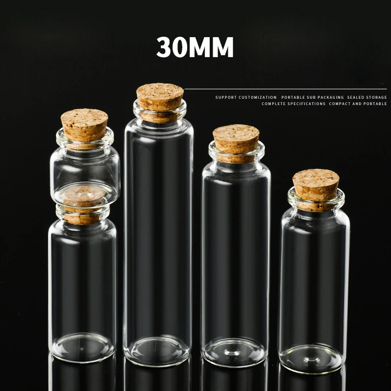 Width 30mm Mini Bottles With Cork Lids Wishing Message Glass Bottles Vials Pudding Glass Jar With cork glass bottle stopper