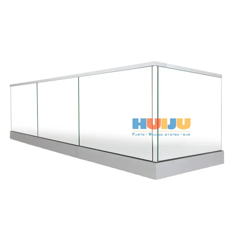 HJ aluminum u channel base shoes frameless glass railing with 12/16/20MM tempered glass for exterior balcony veranda terrace