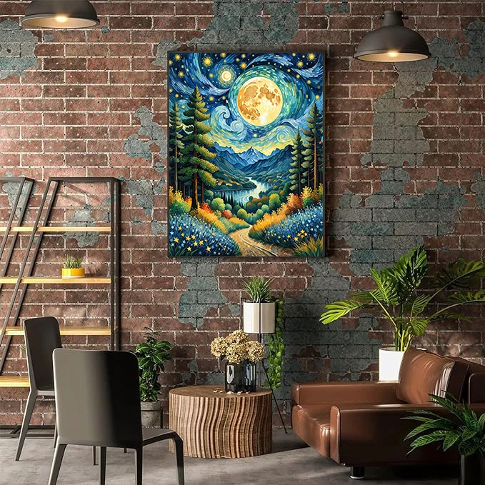 Van Gogh Painting by Number Kit Starry Sky Moon Abstract Digital Oil Painting Artwork 24 Colors