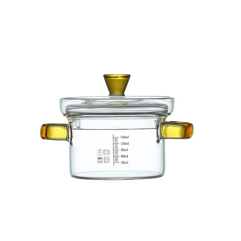 Customized Handmade 450ML Glass Soup Pot Cooking Pot With Handles Heat Resistant Kitchen Cooking Tool Glass Cookware