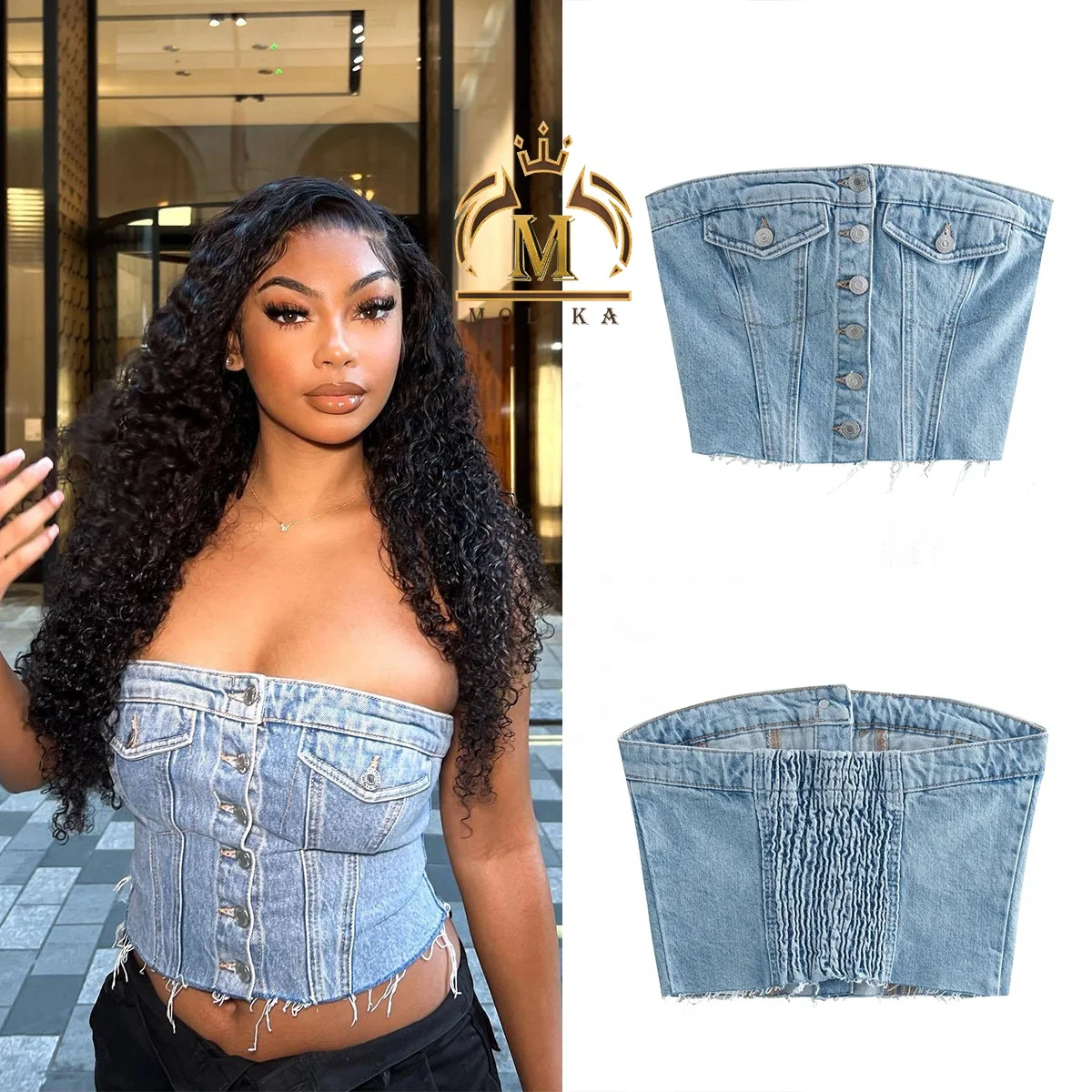 Fashion Strapless Camisole Sleeveless Stretch Elastic Back Denim Tube Top Casual Street Wear  Denim Crop Top For Women