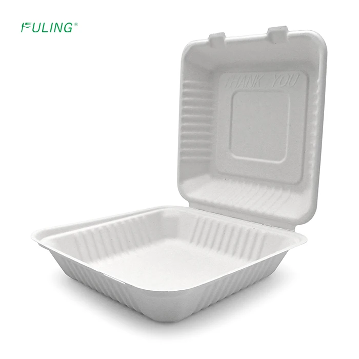 FULING Disposable Bagasse Eco-Friendly Biodegradable Take Out Food Containers Sugarcane Clamshell To Go Lunch Box