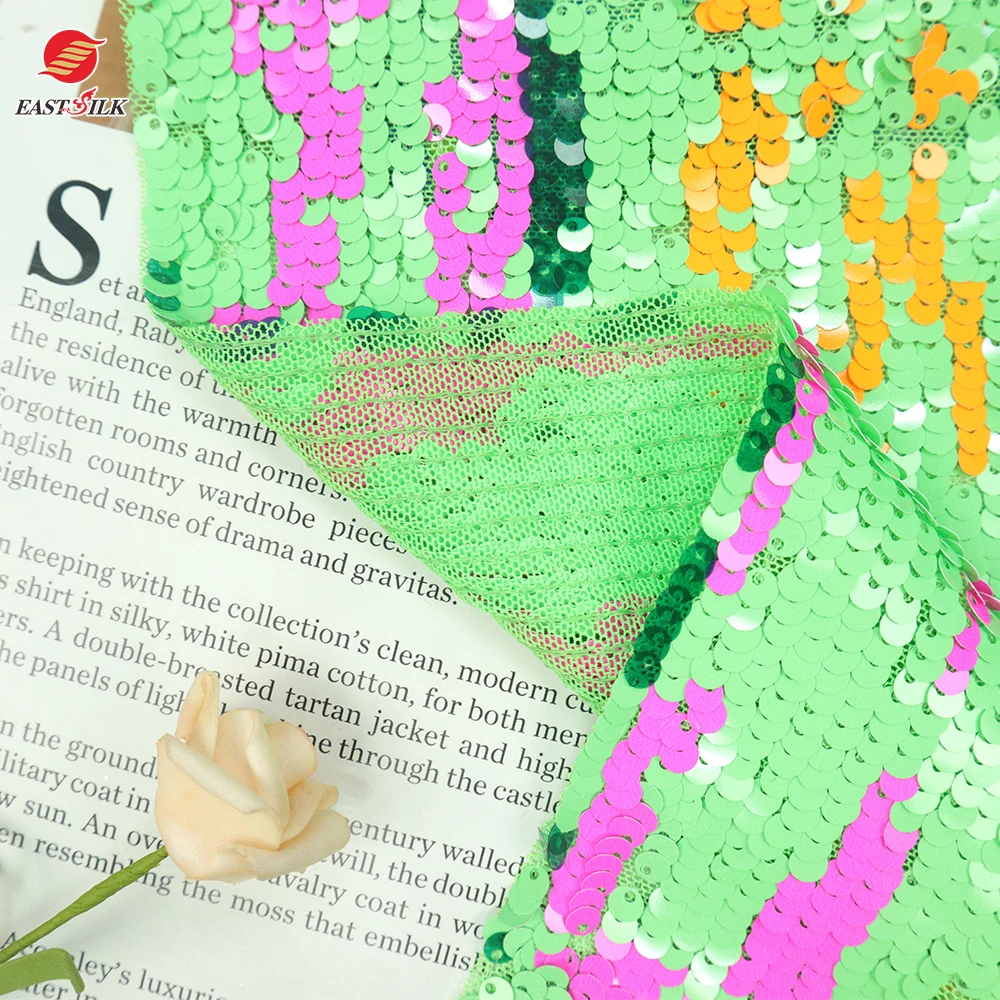 Hot Sell Blue Color Sparkle Sequin Soft Tulle Net Mesh Embroidery  Flower Sequin Knit Fabric For Wedding Deess