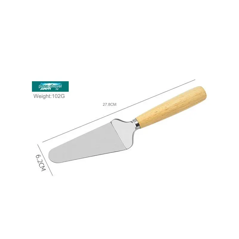 Stainless Steel Pizza Cutter Rocking Blade Pizza Baking Tools Stainless Steel Cake Server Spatula With Wooden Handle