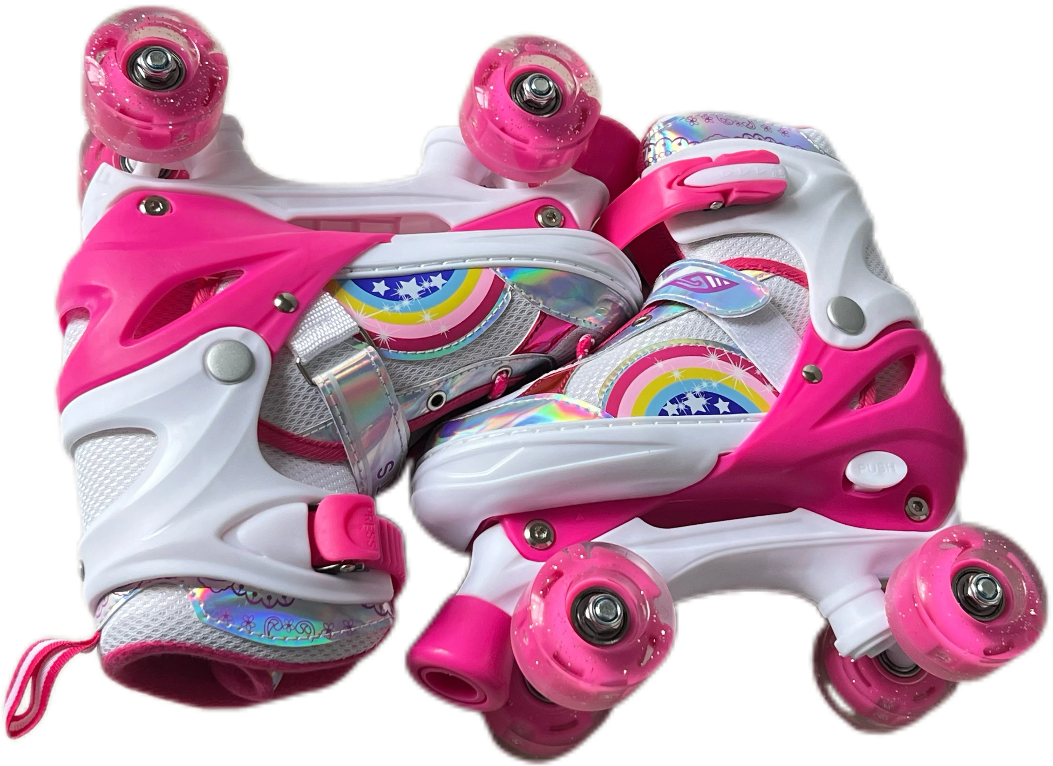 2024 hit Pink Girls Roller Skates Rainbow bright-faced breathable roller skates double-row four-wheeled roller skates