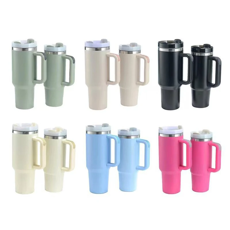 40 oz Custom Logo Stainless Travel Mug with Handle Lid and Straw-40oz Tumbler Cup for Coffee and Water Glass Bottle