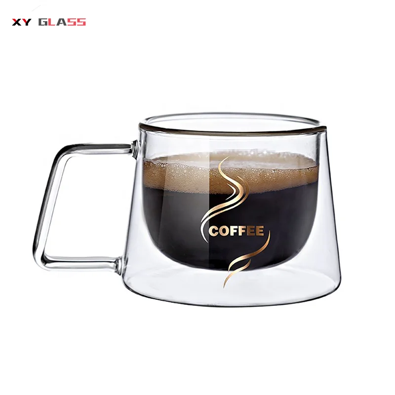 wholesale Promotion Custom brand borosilicate insulated coffee glass mug