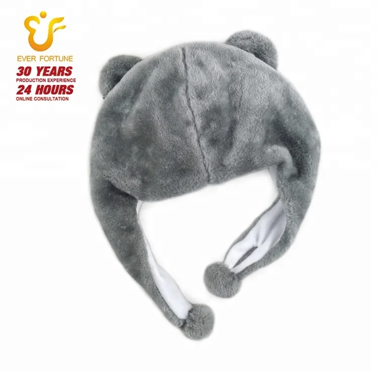 Wholesale Cute Panda Raccoon Head Caps Plush Animal Ear Flap Hat Winter Plush Hats Kids and Adults