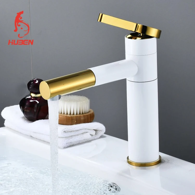 High Quality White And Gold Copper Hand Wash Basin Brass Taps Mixer Bathroom Sink Faucets