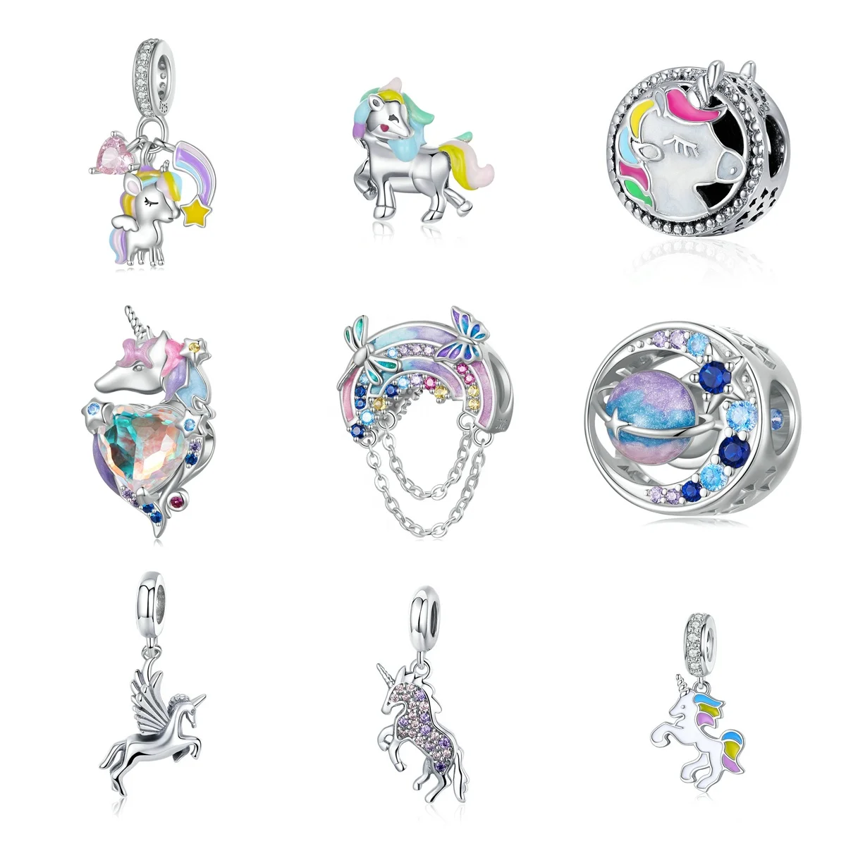 Zircon Unicorn Charm Pendant 925 Sterling Silver Charms For Diy Bracelets Jewelry Making