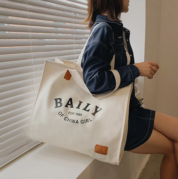 Recycled Cotton Canvas Fabric Garment Bag Extra Large Heavy Duty Organic Canvas Cotton Tote Bags with Custom Printed Logo