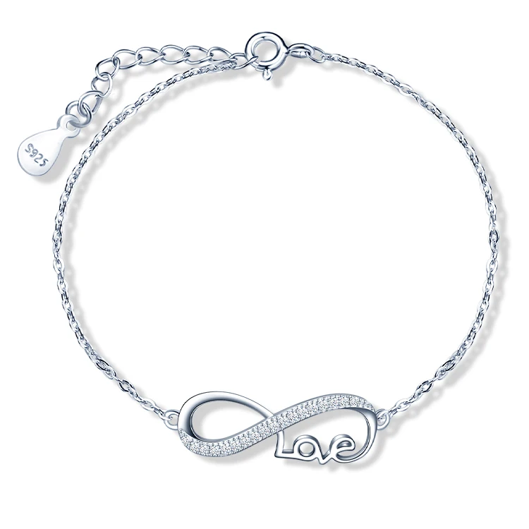 Love Faith Hope Infinity Charm 925 Sterling Silver Chain Bracelet For Women