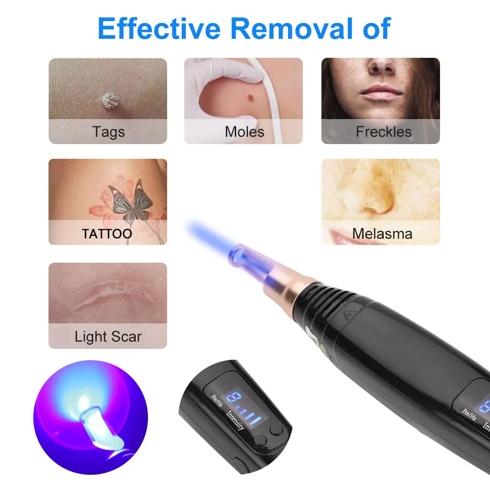 Professional Laser Picosecond Pen Tattoo Removal Laser Pen Blue&Red LED Light Freckle Acne Mole Dark Spot Pigment Beauty Machine