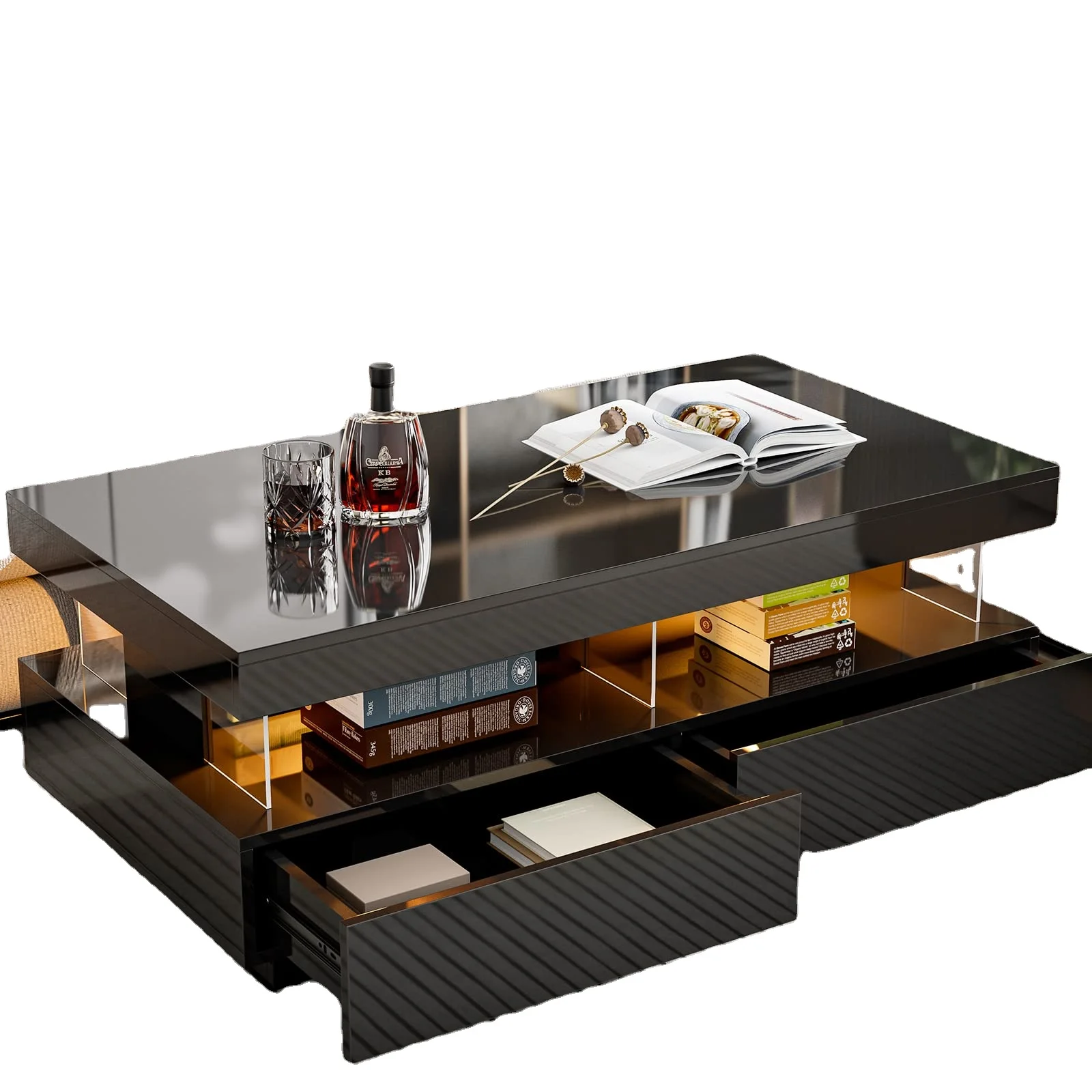 Modern Irregular Shape Interior Luxury Unique Design Travertine Rotatable Double Decker Sofa Coffee Table For Living Room Centre