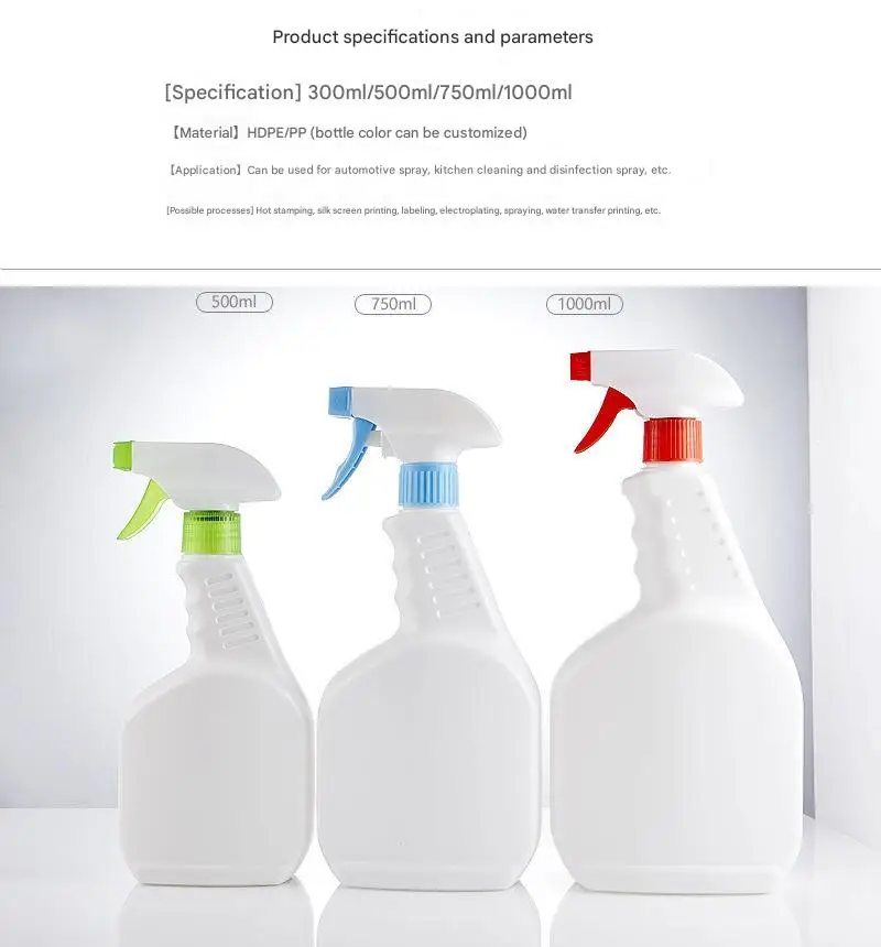 Minimalist Plastic Hdpe 500ml 750ml 1000ml 1 Liter clear White Liquid Detergent Bottle Trigger Spray