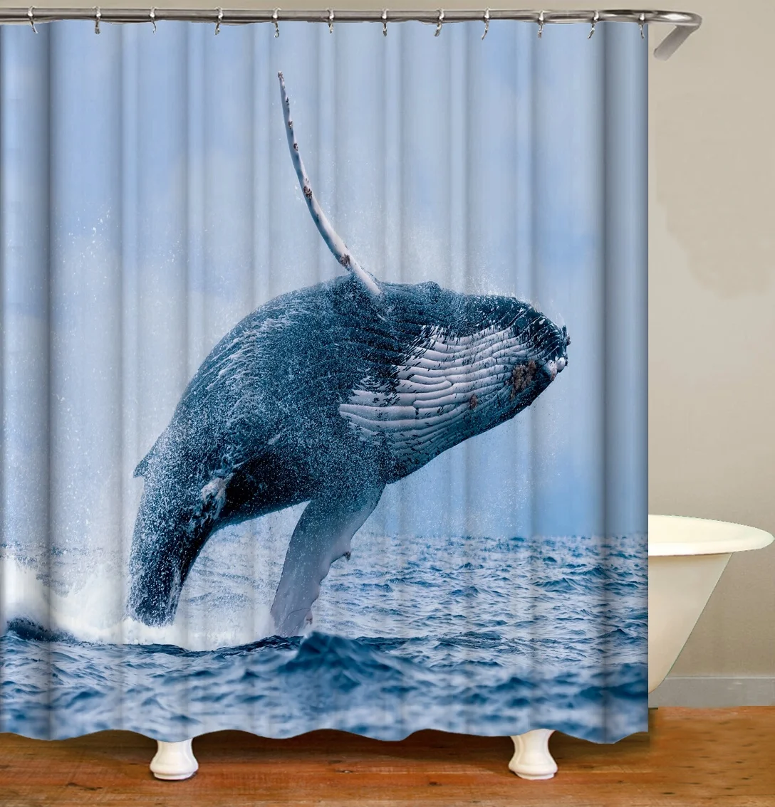 i@home ready made new design 3d fashionably bathroom ocean blue shower curtain island set