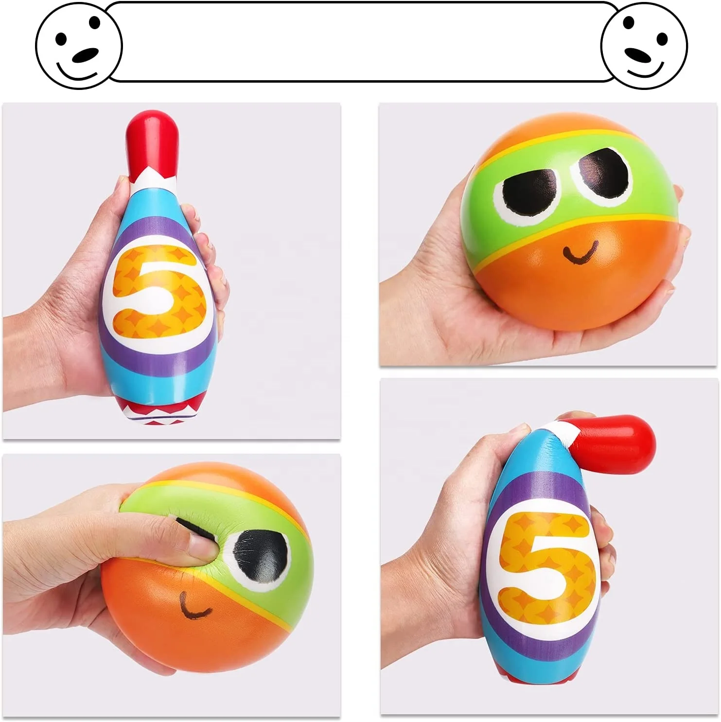 Kids Bowling Toy Set for Toddler 10 Colorful Soft PU Foam Ball Printed with Number Developmental Indoor Outdoor Toy