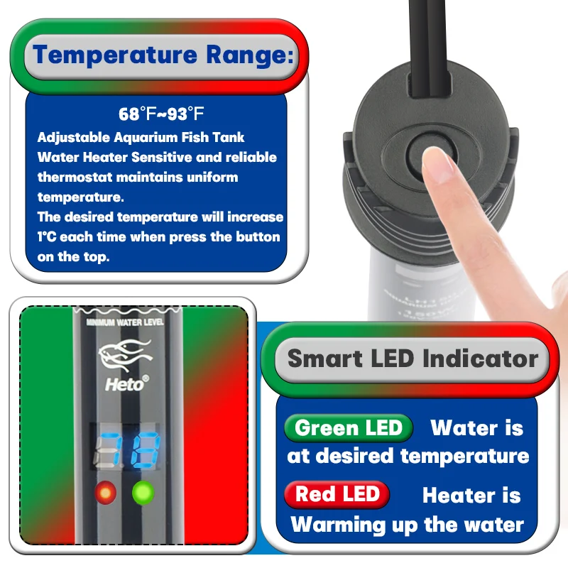 Wholesale price Fish Tank Water Heater 50w 75W 100W 300WDigital Lcd Heating Rod For Aquariums Mini Submersible Aquarium Heater