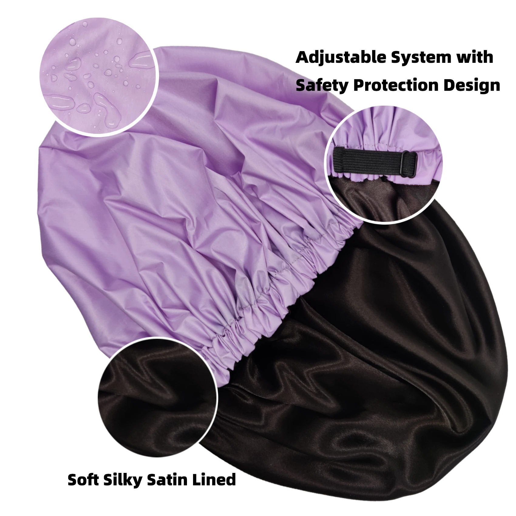 Extra large reusable waterproof satin shower cap for curly hair