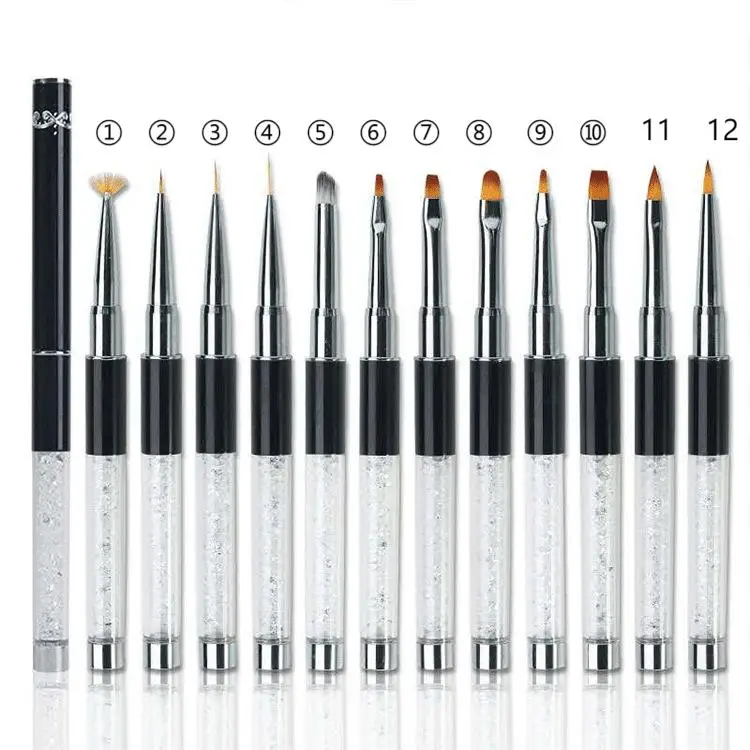 Wholesale High quality Nail Art Brush pen set Nylon Hair Plastic Handle 10/12 Pieces Acrylic Nail Art Painting Drawing Pen