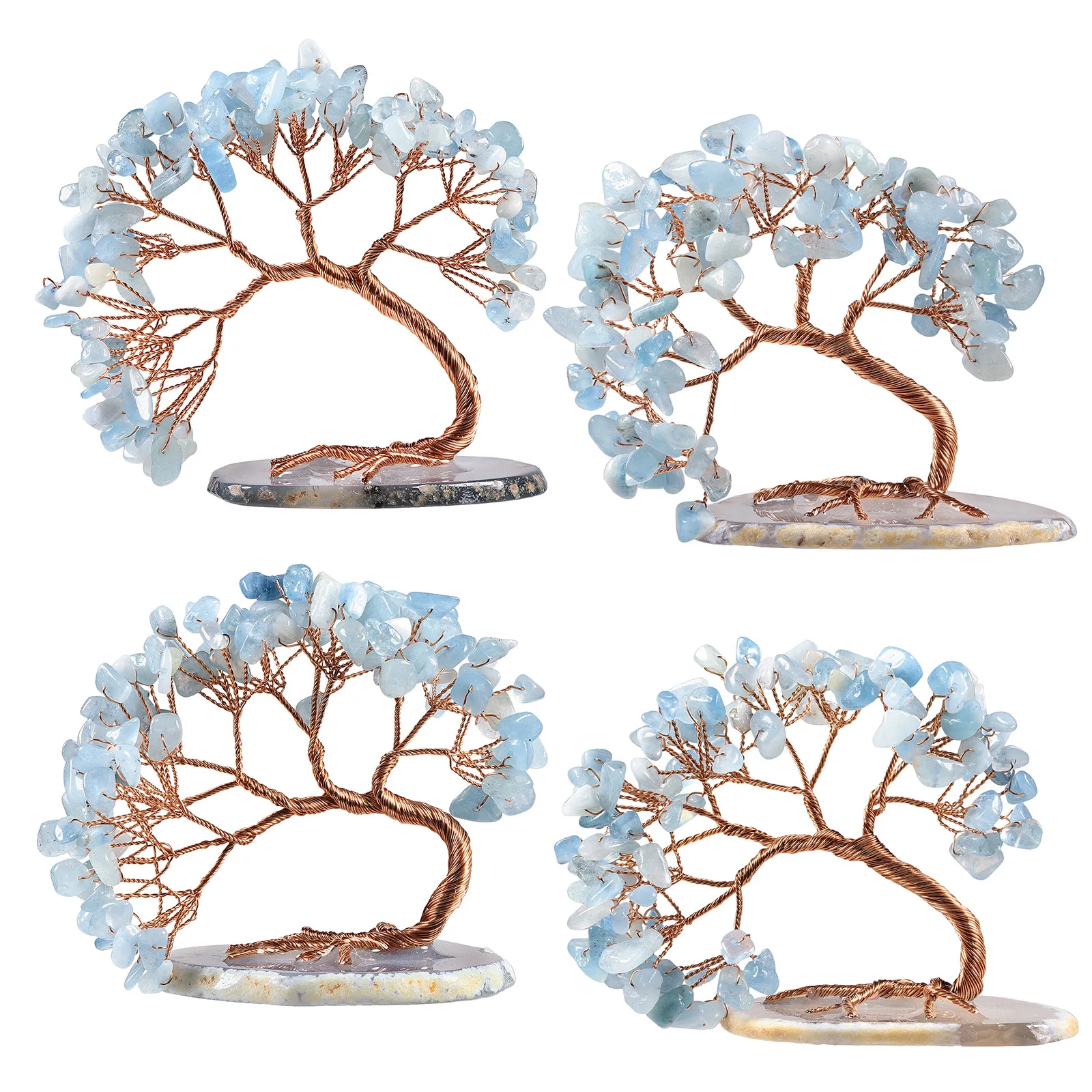 Natural Gemstone Quartz Healing Crystal Feng Shui Money Tree with Agate Slice Base