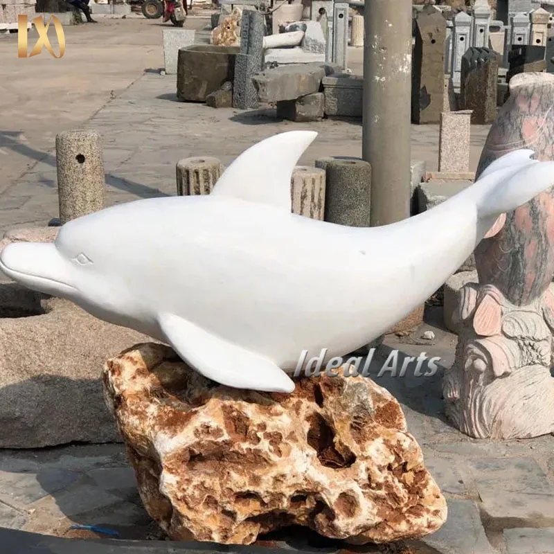 Индивидуальные наружные украшения сада Белый в натуральную величину мраморная статуя дельфина животного