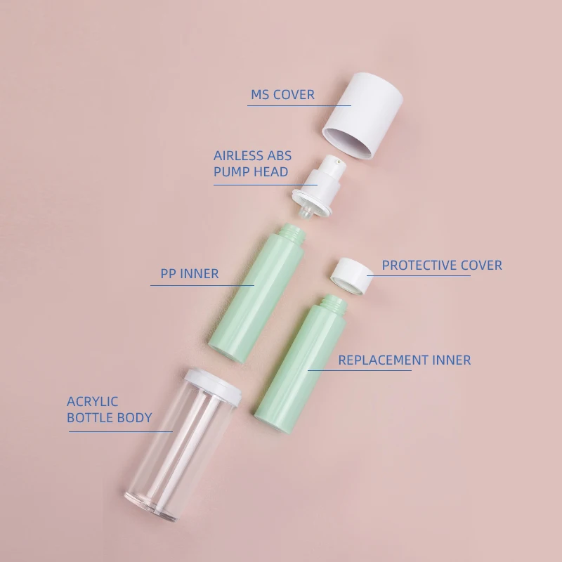 high quality cosmetic airless bottle 15ml airless pump bottle 30ml sunscreen lotion bottle