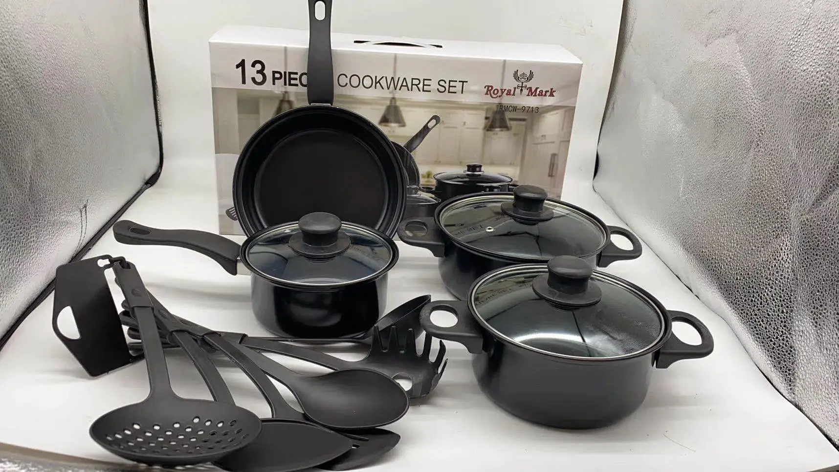 
Hot selling seven-piece 13-piece cookware wok pan small frying pan soup pot spatula set 
