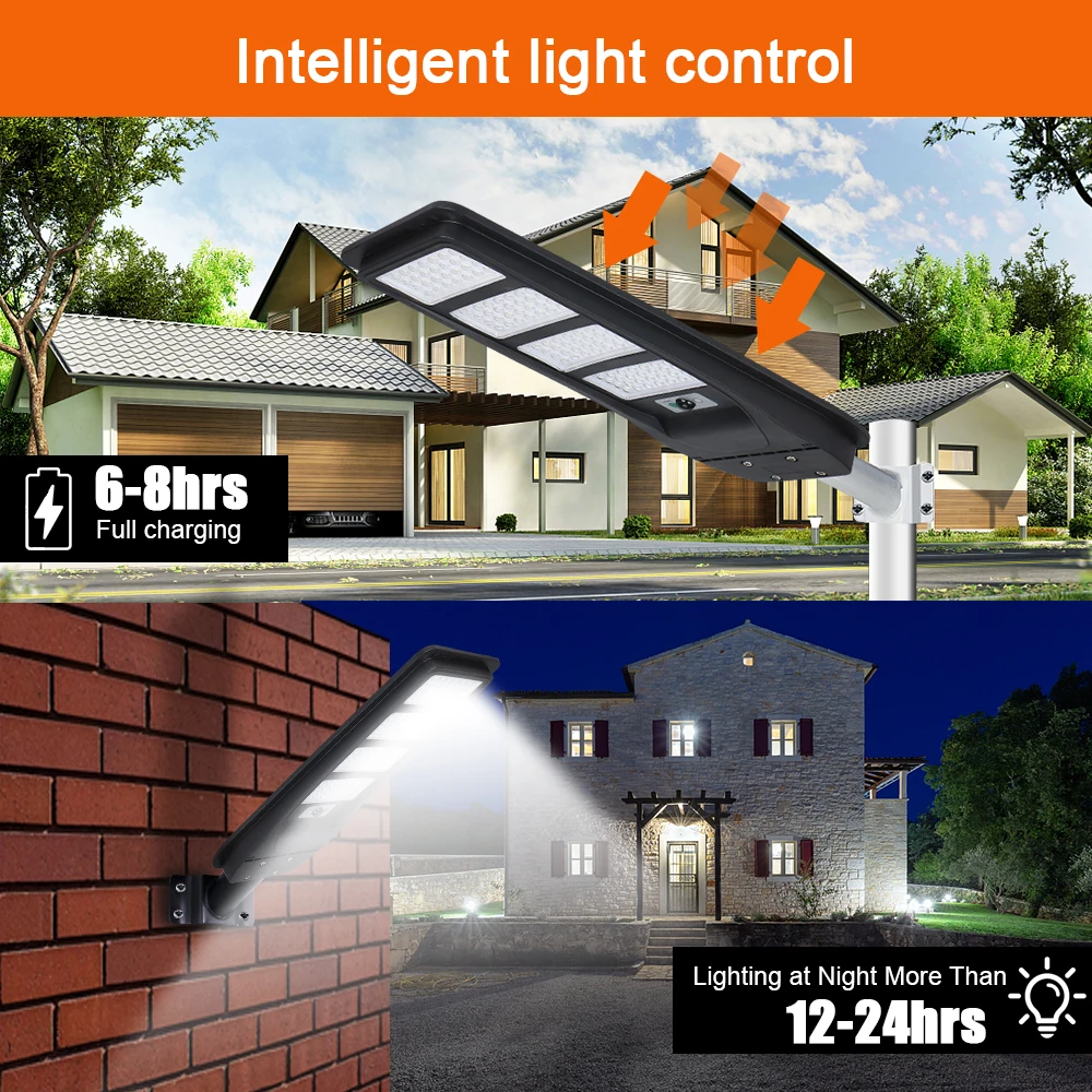 KCD 100w 300w 400w 1000w Elegant Motion Sensor Super Bright Industrial IP65 waterproof All In One Solar Street Light Outdoor