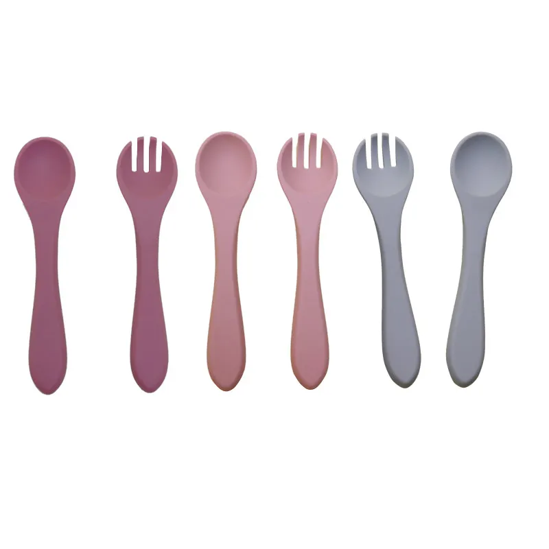 Durable Silica Gel Solid Pattern Convenient Infant Feeding Silicone Baby Fork
