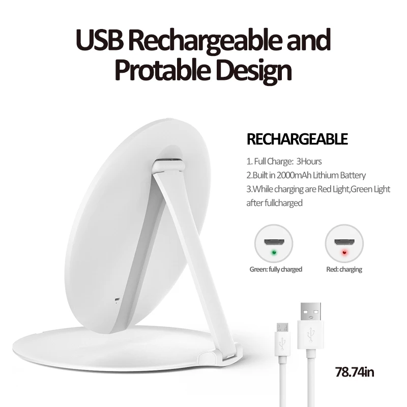 2021 New Charging Touchpad Control Ultra Hd 4 Different Brightness Portable Folding Lighted Led Makeup Mirror