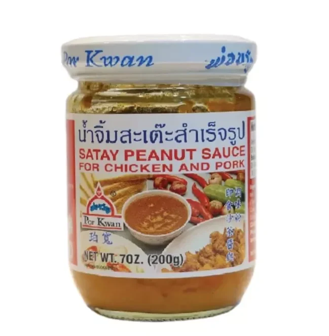 Professional Food Factory Satay Peanut Sauce Dipping with Chicken Pork and Beef Grill Sweet Taste Size 200 g. Made in Thailand