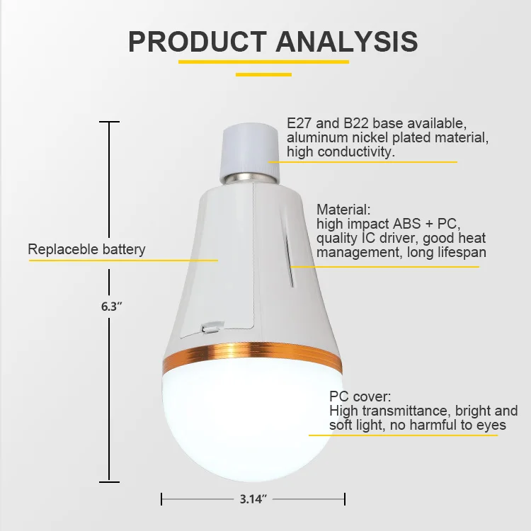 Cheap Wholesale Smart Home Waterproof Smd Energy Saving Emergency Light Rechargeable E27 Led Bulb