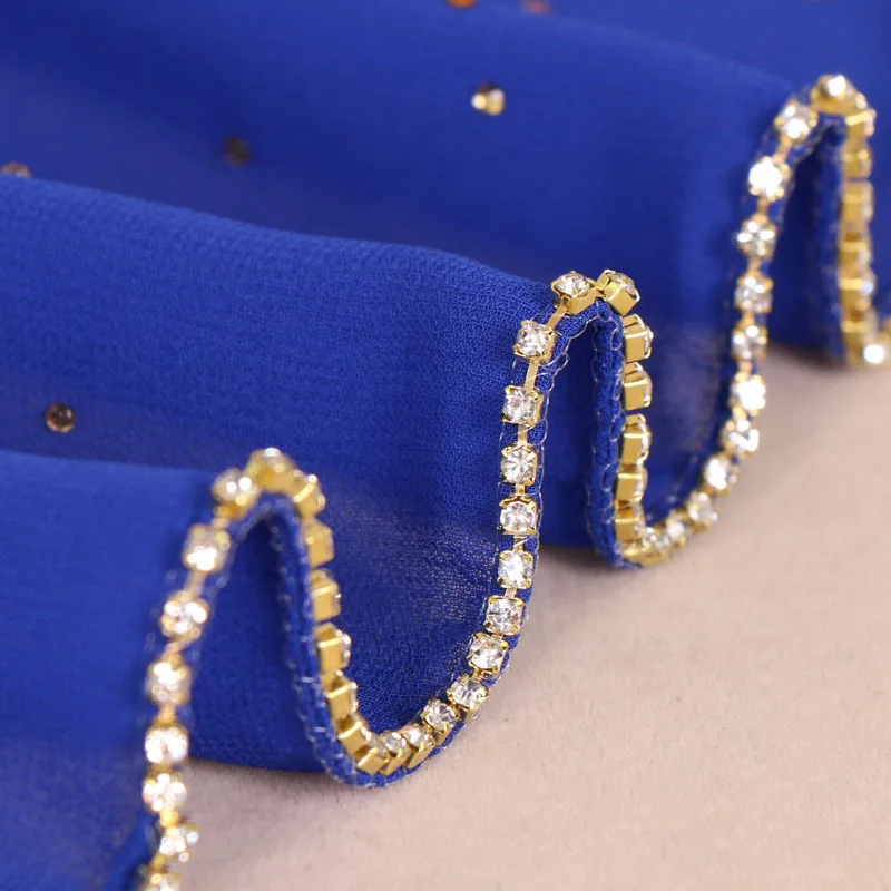 New Style Custom Bubble Chiffon Fancy Diamond Chain Ladies Muslim Hijab Islamic Hijabs