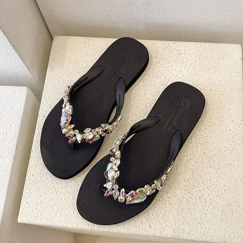 Anti-slip TPR outsole woman summer eva flip sandals luxury jewel flip flops