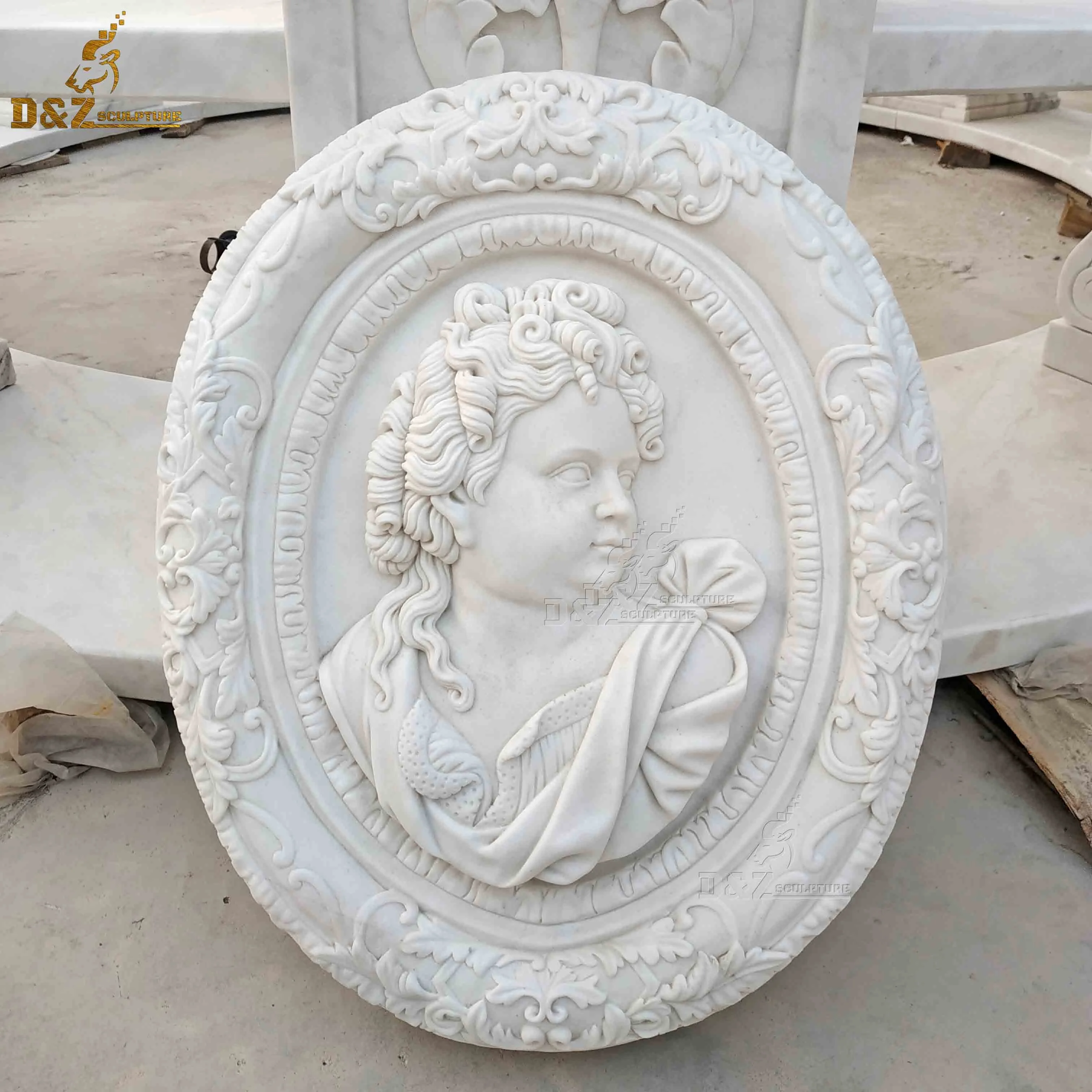 Custom Art Decorative Vivid Hand Carved Natural 3D Stone Marble Relief Sculpture With Flower Carving