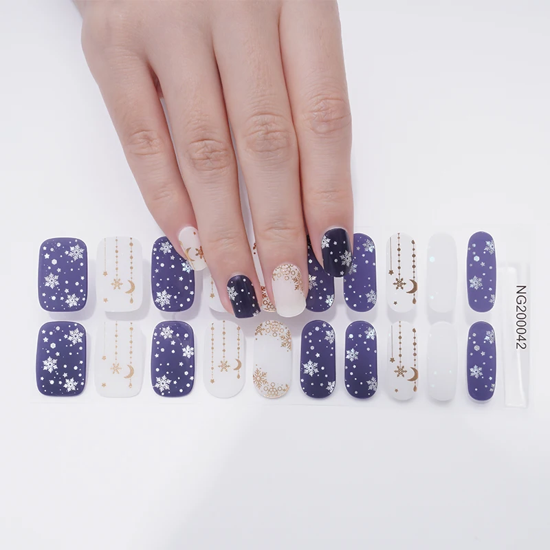 QUANYAN high quality UV lamp French semi cured Gel Nail strips Non-Toxic Long Lasting semi cured Gel Nail Wraps
