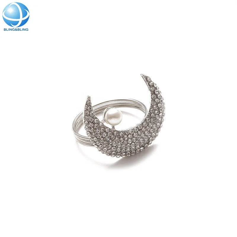 Custom silver pearl moon serviette napkin rings for wedding new year family party