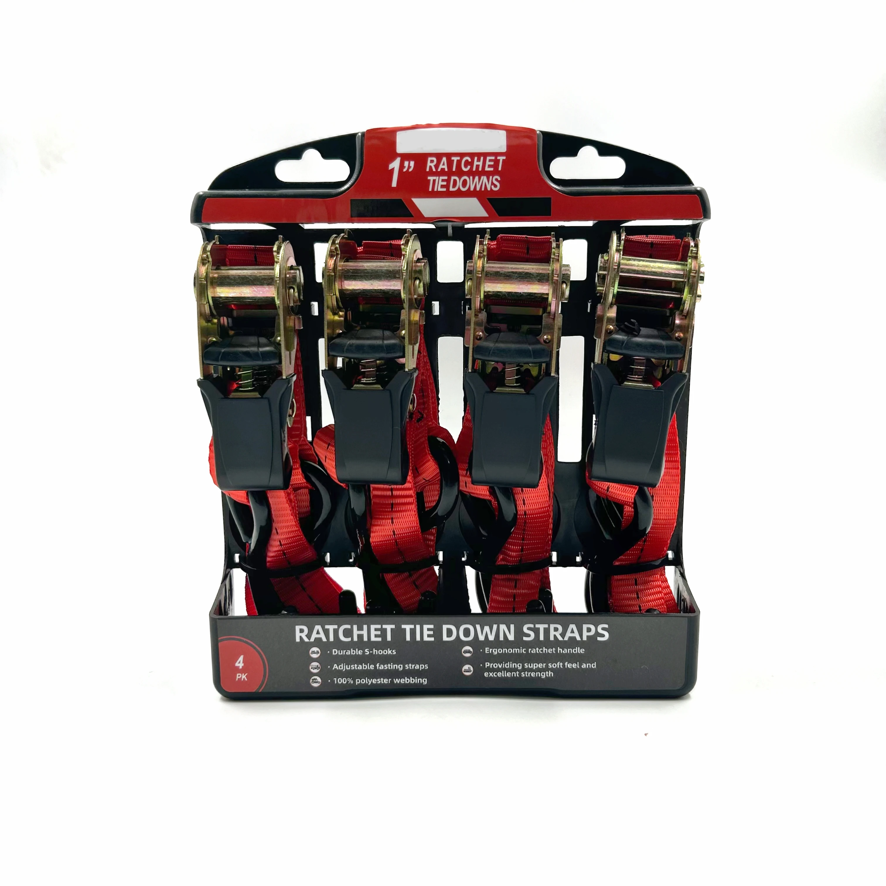 VINEET Hot selling accept customized 4pack  1 inch S hook Ratchet Strap for Trucks Boat Trailer