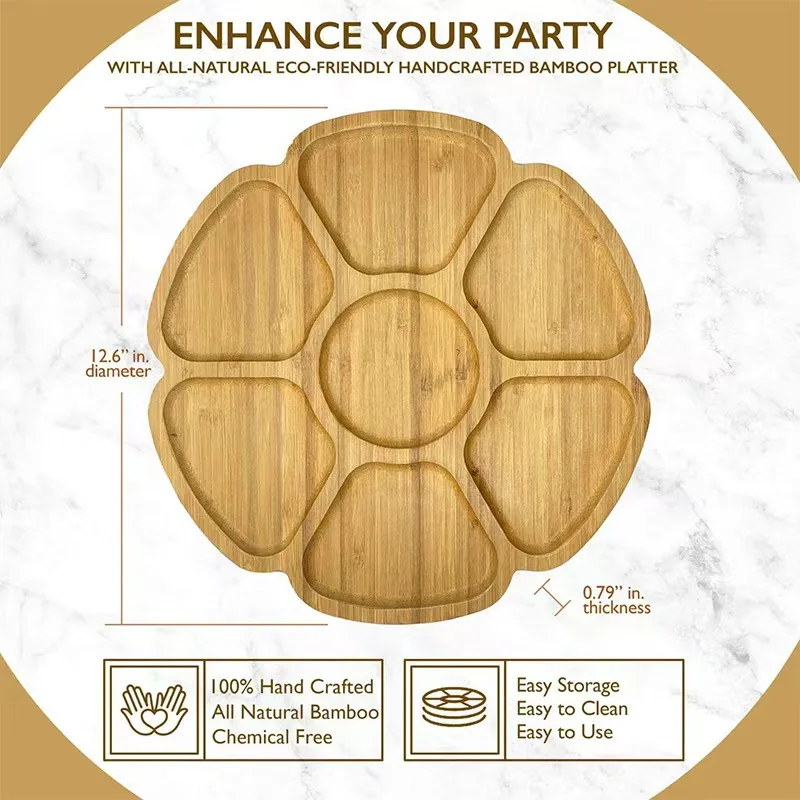 Bamboo Wood Grid Hotpot Plate Vegetable Platter and Fruit Tray for Party Meal Supplementary Food Wooden Tableware Set