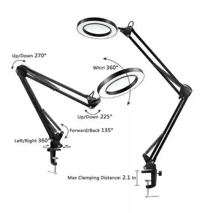 Wholesale metal folding long arm 8X magnifying glass led desk lamp with cover nail salon table lamp