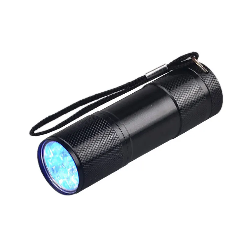 Aluminum Water Resistant 9 LED mini Flashlight High Quality UV UltraViolet Black Light Small Handheld Flash Light