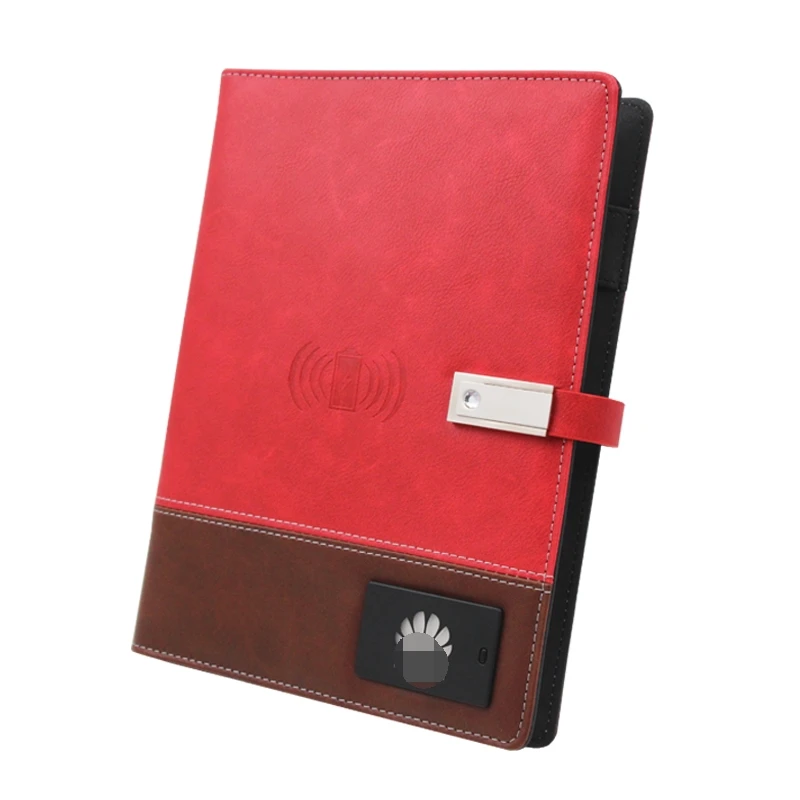 2021 Wholesale Wireless Powerbank Diary Notebook with LED Light Logo USB flash Drive PU Leather A5 Planner for Office Business