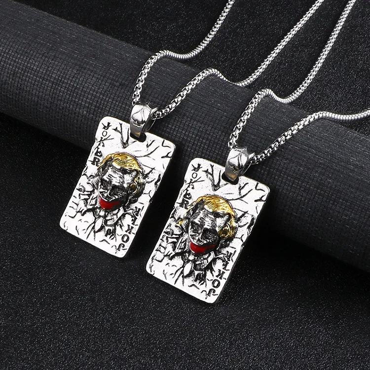 Three Dimensional Clown Brand Necklace for Women Men Unisex Retro Black Red Poker Pendant Necklaces Jewelry