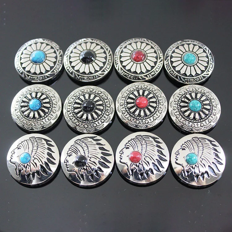 Custom Decorative Classic Design Antique Metal Flower Turquoise Concho For Leather