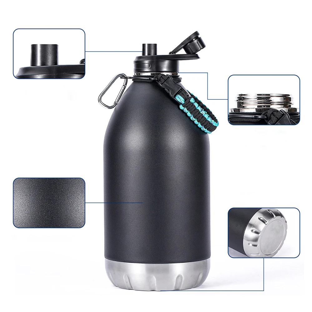 Food Grade Thermo Drinking Water Flask 128oz Vacuum Insulated Water Jug One Gallon Stainless Steel Water Bottle