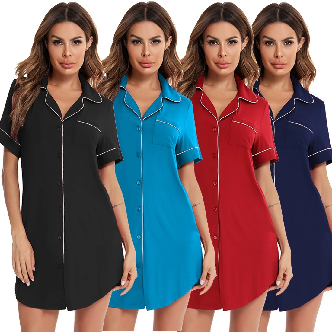 In stock wholesale women luxury lounge wear high quality pajamas modal long sleep top