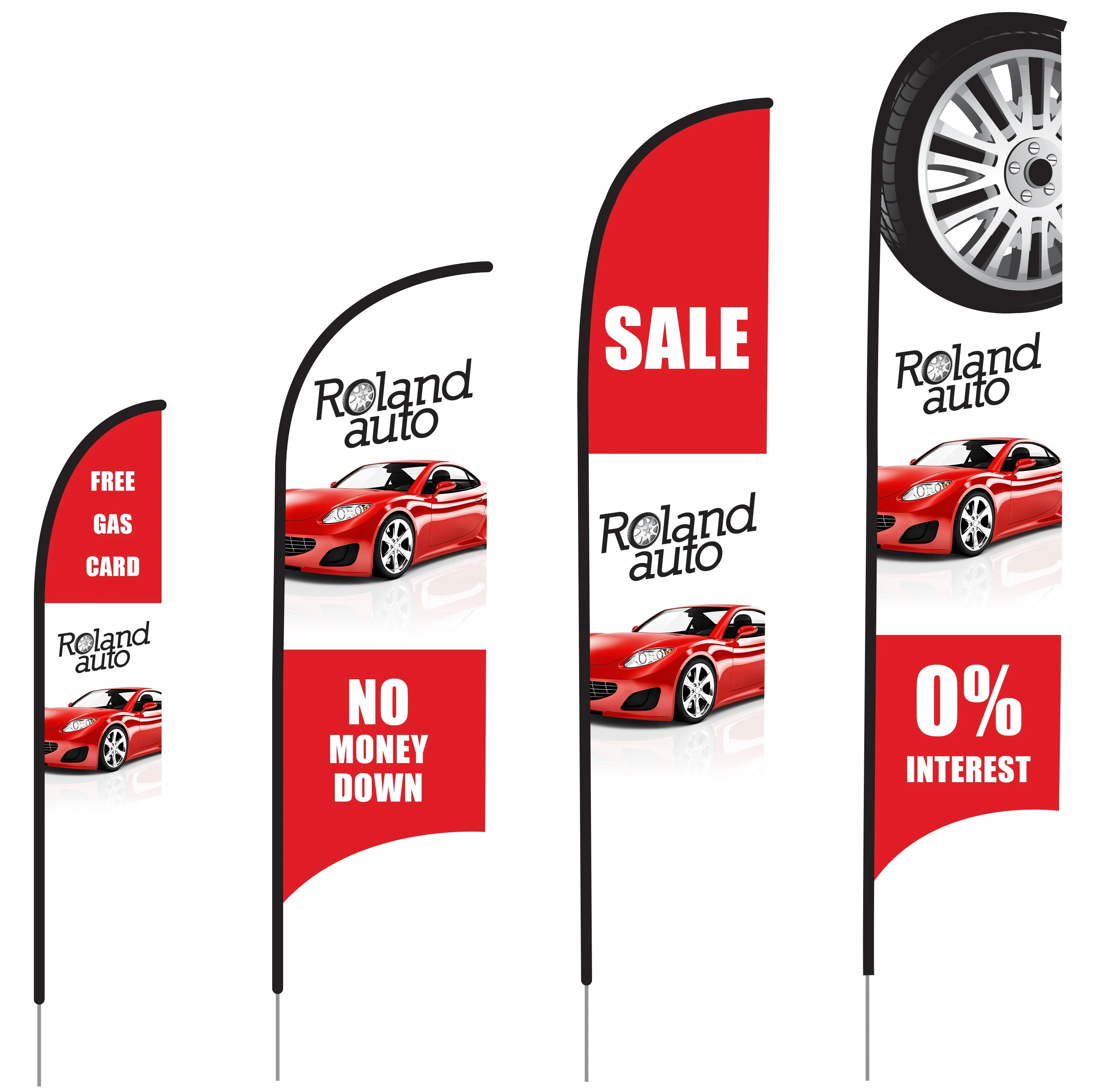 Free Custom Double-Sided Feather Flag with Cross Base Polyester Fiberglass Pole for Automotive Printed on Silk Vinyl Nylon