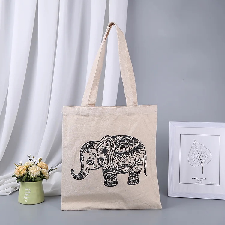 Custom Printed Canvas Cotton Hand Bag Cartoon Printed Sac a Main En Tissu White Tote Bag Cotton Canvas
